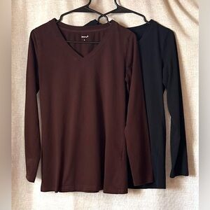 Bundle deal•100% cotton•long-sleeve v-neck t-shirts•small•brown & black•Elesomo